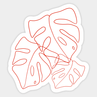 Monstera plant leaves in red outline Sticker
